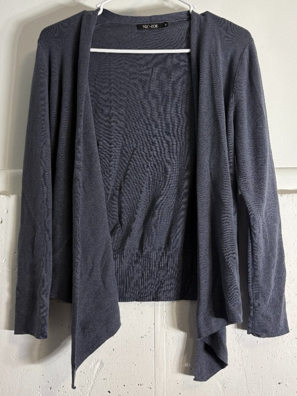 NIC+ZOE Slate Gray Open-Front Cardigan with Asymmetric Hem